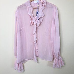 Leo & Lin Blouse Women’s 16 Pink Chiffon Ruffle Tie Button Front New with Tags